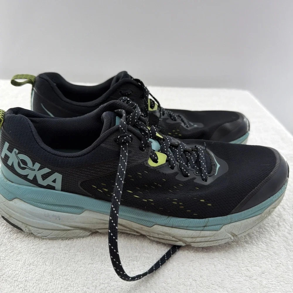 Hoka One One Challenger ATR 6 Shoes Womens 8.5 Black Blue Trail Running Sneakers